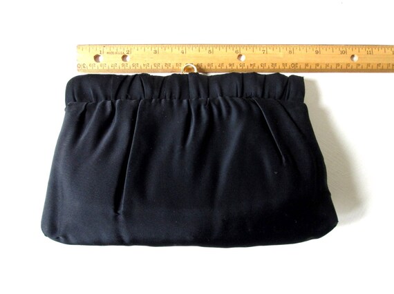 Vintage Black Satin Clutch Bag: Ruched 50s 60s Ev… - image 3