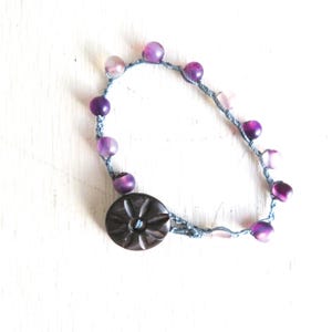 Amethyst Bracelet with Vintage Button - 7 inches long - Lavender image 9