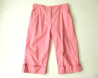 capri pants, salmon pink cotton flood pants with pockets & cuffs, classic minimal style, vintage 90s clothing, women small, Talbots