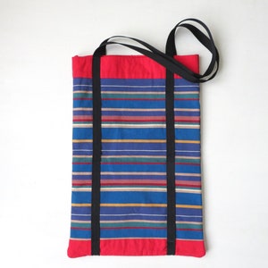 sac à bandoulière rayé, cartable de bibliothèque, long sac de plage ou de marché, sac à main en tissu végétalien de style grand-mère, vintage des années 80