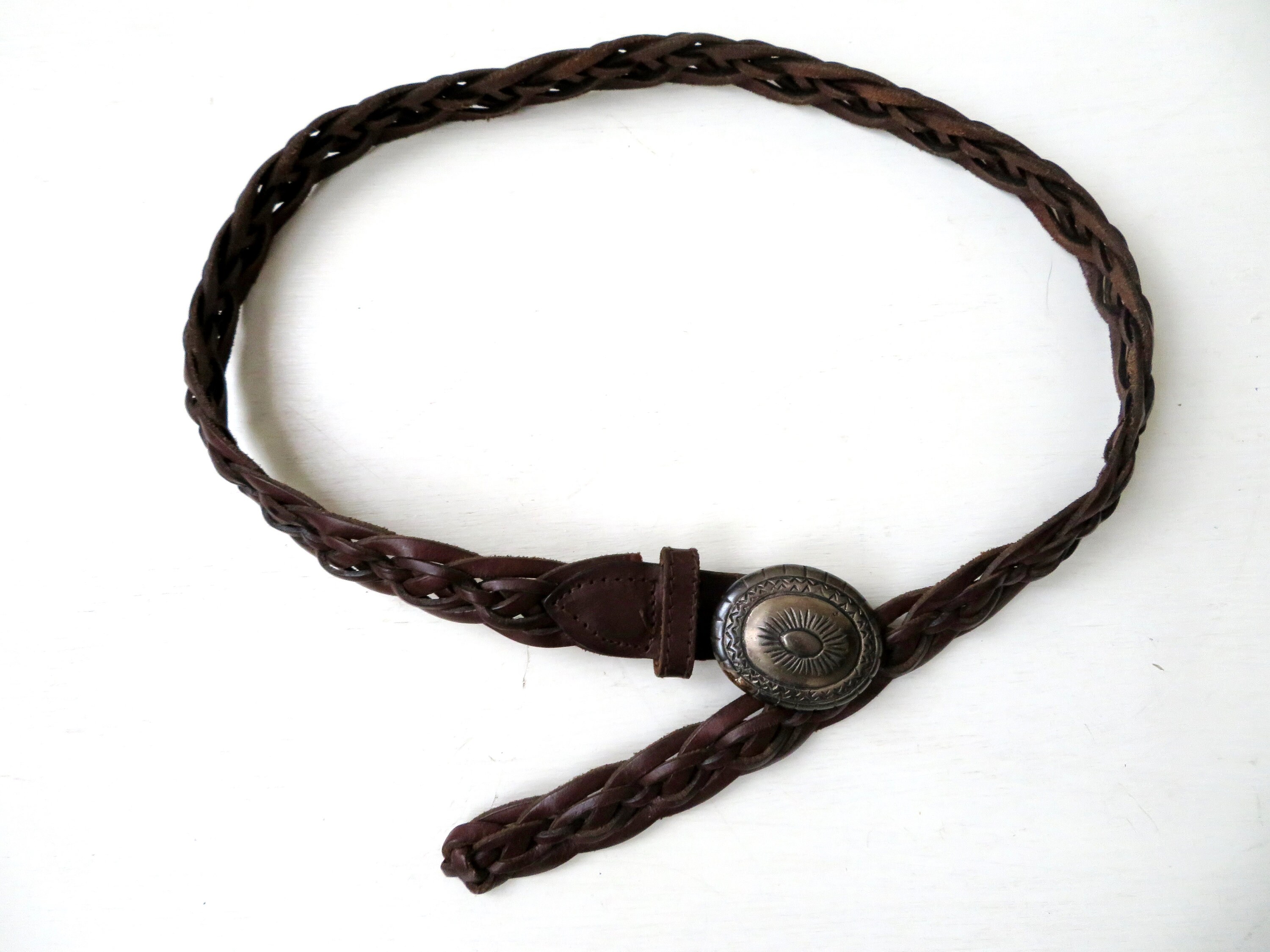 Vintage Early 2000s Brown Braided Leather Belt Vintage Chocolate Brown Braided Leather Belt With Round  main image 3