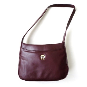 Etienne Aigner shoulder bag, oxblood leather, burgundy brown leather purse bag with long strap, vintage 90ss