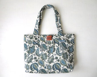 tapestry tote bag, large handmade fabric bag, beach bag, knitting tote, vegan purse, boho floral print