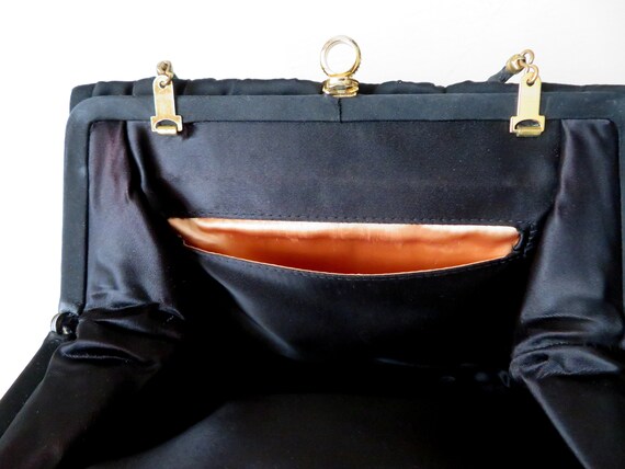 Vintage Black Satin Clutch Bag: Ruched 50s 60s Ev… - image 7