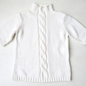 short sleeve sweater mockneck, vintage 90s cotton cream white mock turtle neck pullover, minimalist clothing, womens small size