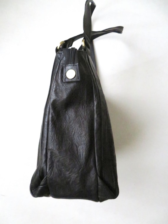 black shoulder bag, tooled leather, vintage 90s p… - image 7