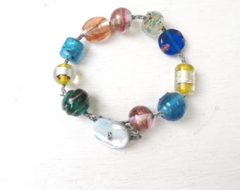 Chunky Bead Bracelet, Vintage Shell Button, Non-Metal Jewelry, One of a Kind
