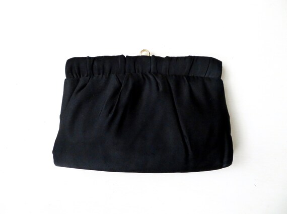 Vintage Black Satin Clutch Bag: Ruched 50s 60s Ev… - image 1