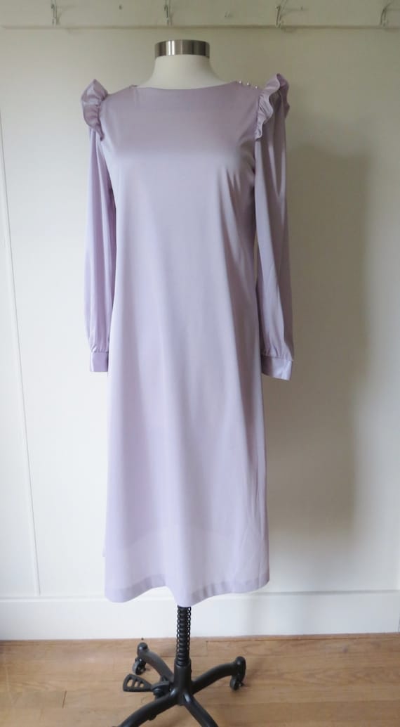lavender dress, vintage 70s silky dress puffy sle… - image 2