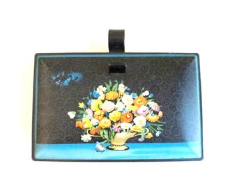 Vintage Floral Tin Box - 60s Decoware - Shabby Chic Cottagecore Decor