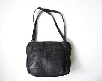 black shoulder bag, tooled leather, vintage 90s purse, Great American Leatherworks