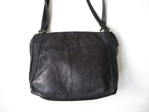 black shoulder bag, tooled leather, vintage 90s p… - image 3