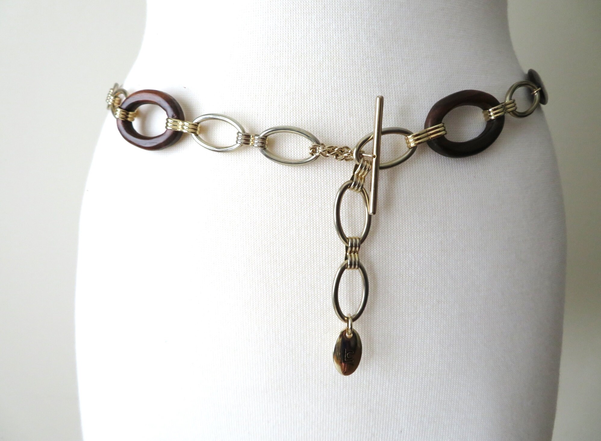 Vintage Liz Claiborne Chain Belt: Gold Tone & Wood  display picture 1