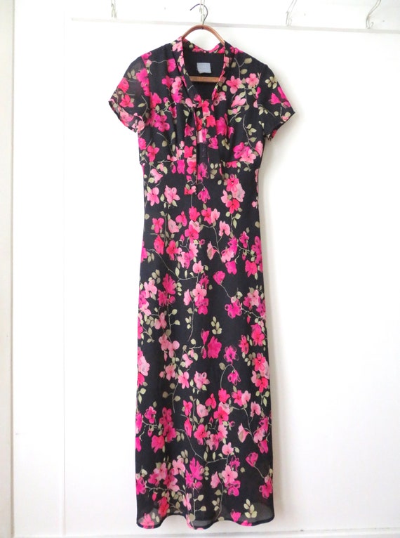 floral dress, black and pink, long ankle length, … - image 2