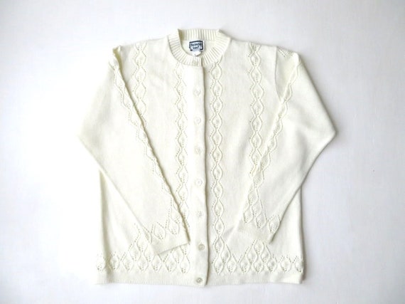 cream cardigan, lacy knit, off white sweater, pre… - image 1