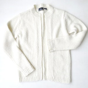 vintage cardigan sweater open front cream off white minimalist style neutral clothing 70s 80s womens extra small size,