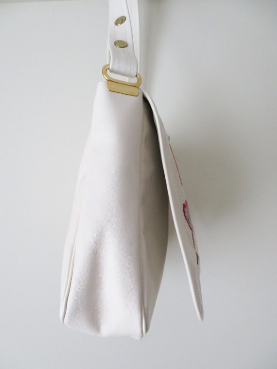 70s 80s shoulder bag, faux leather boho bag with … - image 6