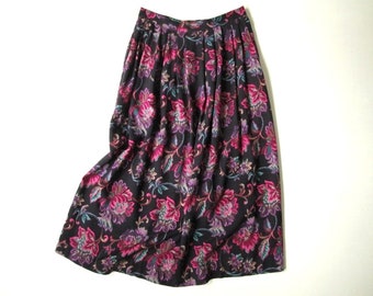 prairie skirt with pockets, floral print boho skirt, highwaisted midi skirt, vintage clothing 80s 90s, women small