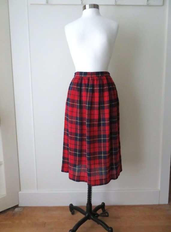 red plaid skirt vintage 70s skirt with pockets, t… - image 2