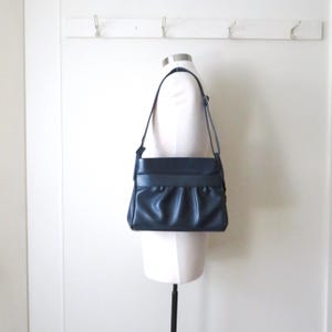 vintage navy blue shoulder bag with long strap, minimalist style, 1970s vegan purse image 8