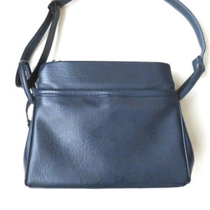 vintage navy blue shoulder bag with long strap, minimalist style, 1970s vegan purse image 9