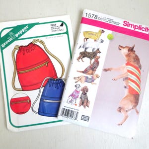 sewing patterns lot of 2 uncut - drawstring bag or backpack - dog coats