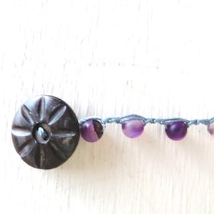Amethyst Bracelet with Vintage Button - 7 inches long - Lavender image 5
