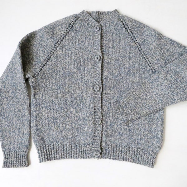 hand knit cardigan vintage, blue grey tweed wool, handknit sweater, vintage 1960s, classic clothing, minimalist style, women small
