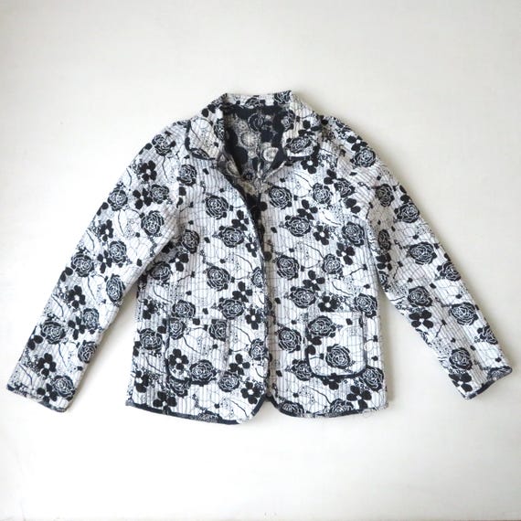 Vintage 90s Reversible Quilted Jacket: Black & Wh… - image 1