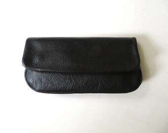 small black clutch bag with flap, minimalist style leather clutch purse, vintage handbags, 1960s 60s