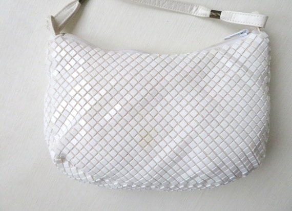 white shoulder bag, long strap purse, plastic til… - image 4