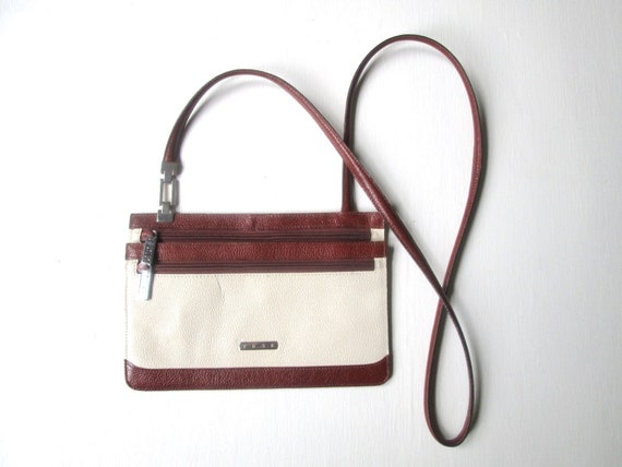 flat crossbody bag, wallet bag, two tone beige an… - image 1