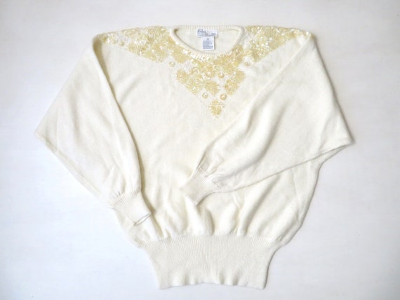 dolman sweater, vintage 80s, cream oversized crew… - image 1