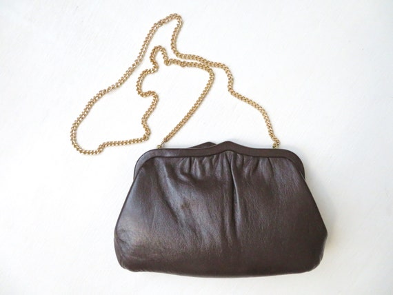 Clutch Bag With Chain Dark Brown Ruched 