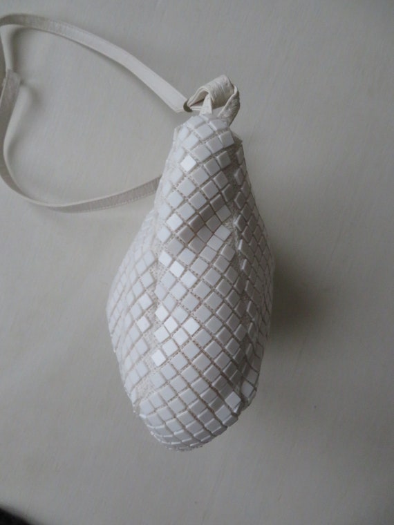 white shoulder bag, long strap purse, plastic til… - image 5