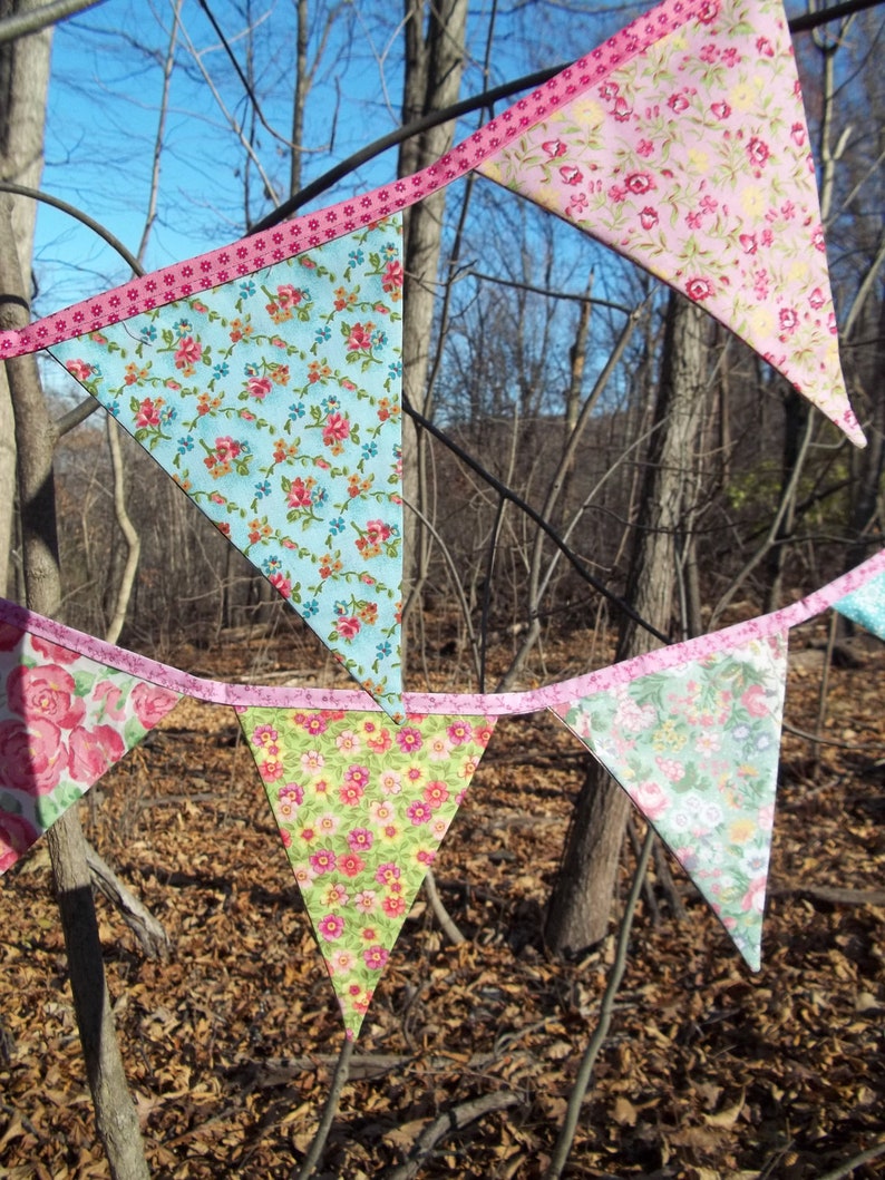 Garden tea party shabby chic bunting banner Pink vintage aqua Etsy