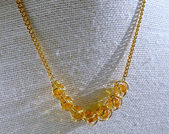 Orange/gold Czech crystal beads in Byzantine weave chainmaille necklace, statement necklace, gift for her, birthday/anniversary gift