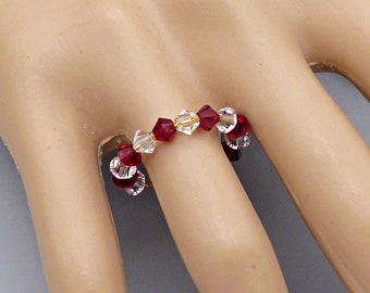 Elegant Sparkling Memory Wire Ring: Embrace Radiance with Swarovski Ruby Red and Clear Crystals