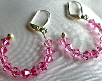 Pink Swarovski crystal hoop earrings, "Pink Panther", statement earrings, gifts for her, birthday/anniversary gift, gift for Mom