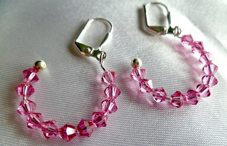 Pink Swarovski Crystal Hoop Earrings pink Etsy