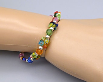 Multicolor millefiori stretch bracelet, statement bracelet, stocking stuffer, unisex jewelry, gift for her/him, birthday-anniversary gift