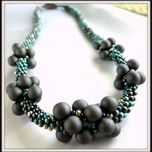 Teal Kumihimo Cluster Necklace: Handcrafted Statement Piece with Magnetic Clasp
