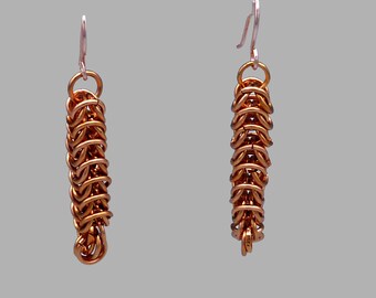 Copper chainmaille boxweave earrings, dangle earrings, Rennaissance jewelry, statement earrings, gift for her, birthday/anniversary gift