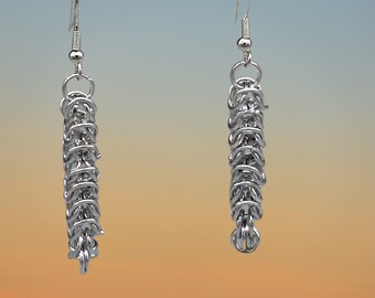 Silver chainmaille dangle earrings | statement earrings | birthday-anniversary gift suggestions | gift for Mom | Renaissance jewelry