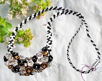 Striking black/white Kumihimo floral cluster necklace | statement necklace | gift for her | gift for Mom | anniversary birthday gift