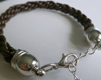 Brown leather Kumihimo braided bracelet, adjustable size, boho bracelet, unisex bracelet