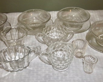 vintage Lot of Depression Glass Heisey Federal Diane Bubble Shot Glass Sugar Creamer Bowls Assiettes 14 pièces