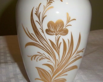 Hutschenreuther Vase Floral en Or Blanc Allemagne RARE