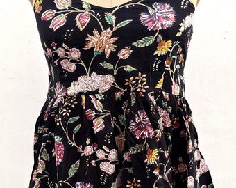 Cotton Hand Block Floral Blouse, Easy Fit Sleeveless Summer Wear Short Top