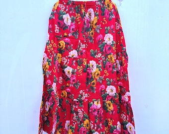 Floral Cotton Maxi Skirt, Hand Block Printed Boho Style